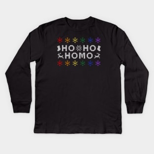 Ho Ho Homo Ugly Sweater (Rainbow) Kids Long Sleeve T-Shirt